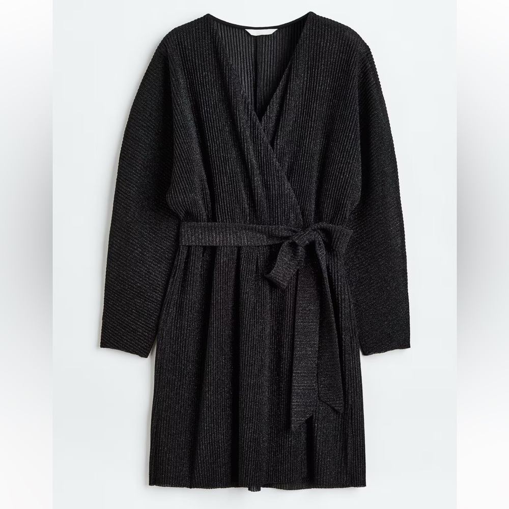 H&M - NWT - Black Wrap Shimmery Party Mini Faux Wrap Dress